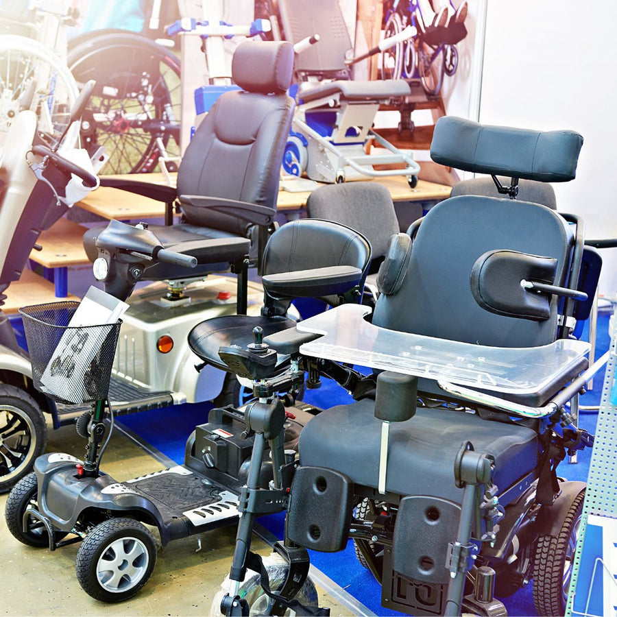 Category Shop - faded collage of wheelchair backrests