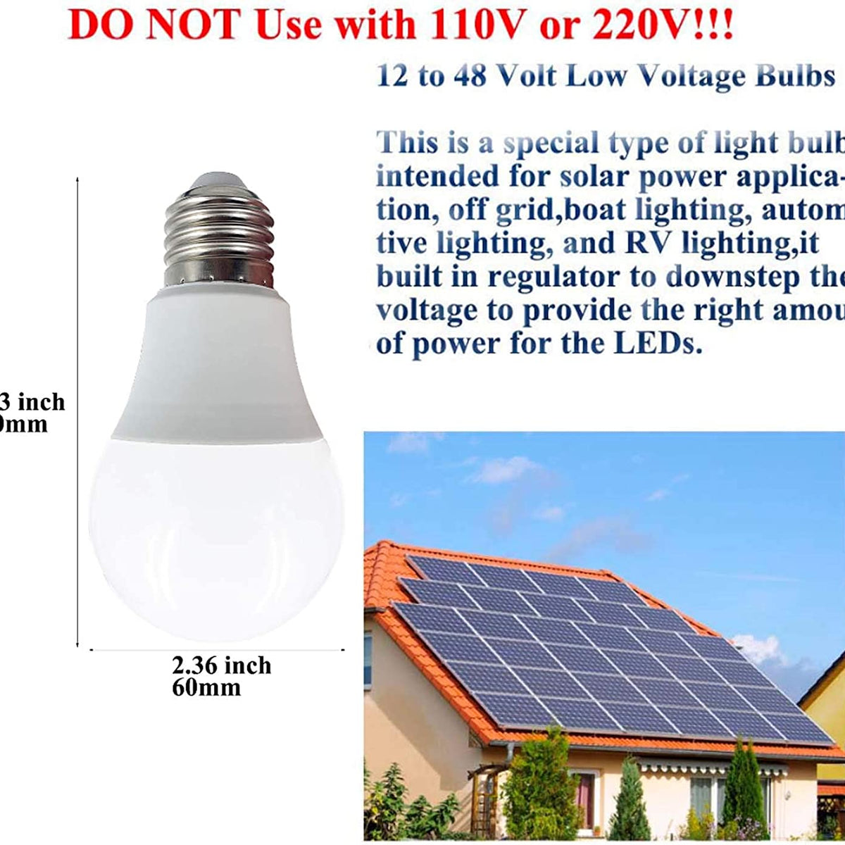 48v DC-Direct 4 Pack LED Bulbs - 10v to 60v for 12v / 24v / 36v / 48v Systems - Inclusive Inc