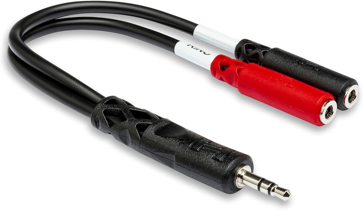 Y Splitter 6" Adapter Wire - 1M2F - One 3.5 mm TRS stereo male plug to two 3.5 mm TSF mono female jacks