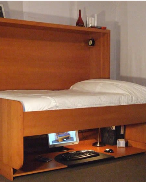 Horizontal Transforming Desk to Full (Double) HiddenBed - Maple with Cherry Finish - Inclusive Inc
