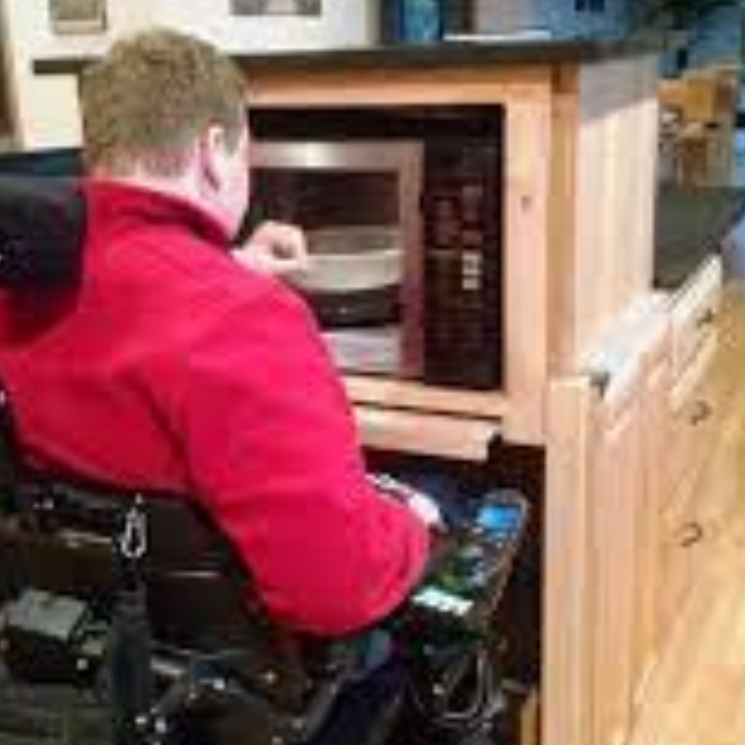 Wheelchair Accessible Kitchen Vertical Rising Convection Oven Microwave Cabinet