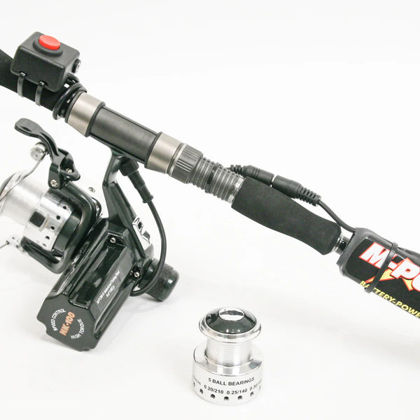 One-Handed Fishing Bundle - Electric Variable-Speed Fishing Reel, Controls, Li-Battery, Graphite Rod, & Tackle - Inclusive Inc
