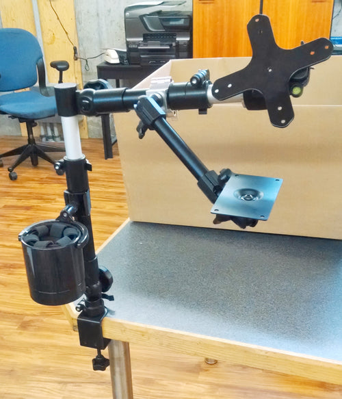 Robo Arm Mount For painting with a mouth stick plus swiveling cup holder and 3rd Arm Accessory mount to hold paints