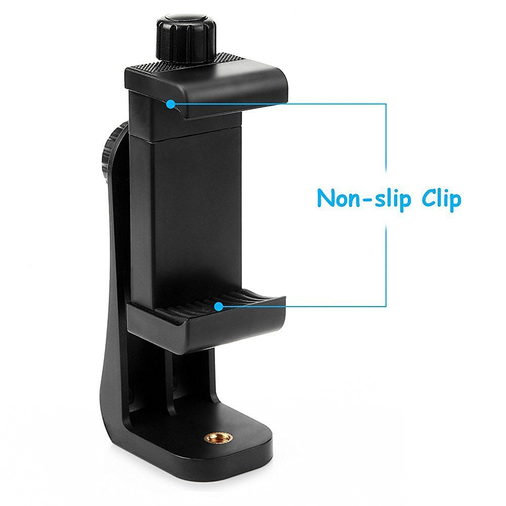 Soporte estilo abrazadera de 360° para smartphone para iPhone y Android de 2,25 a 4 pulgadas en montajes de tercer brazo o brazo robótico